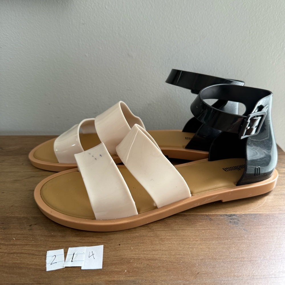 Melissa Black and Cream Sandals with Modern Straps